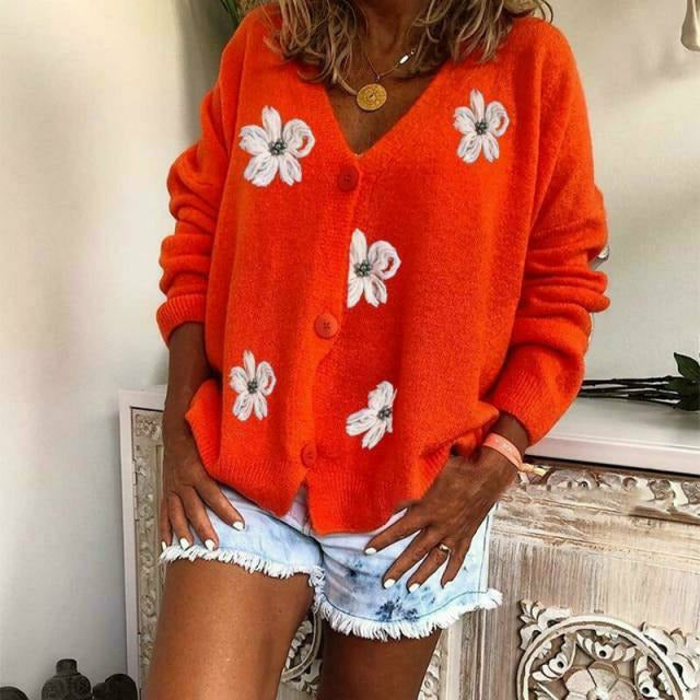 ModeGeist | Strickjacke mit Blumenstickerei