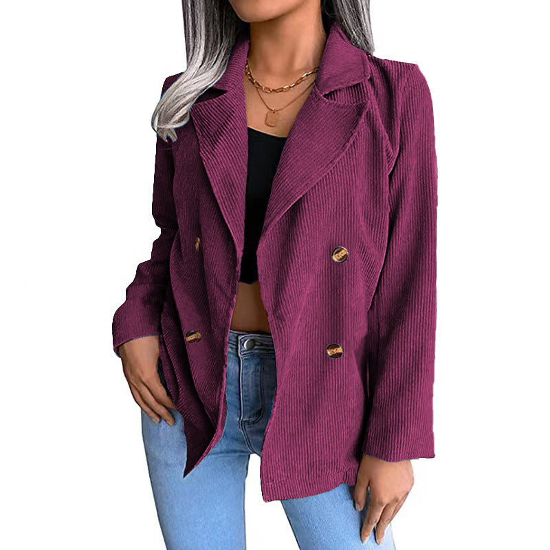 ModeGeist | Blazer - Cord - Doppelreiher - Taillierte Passform - Klassischer Jackenkragen