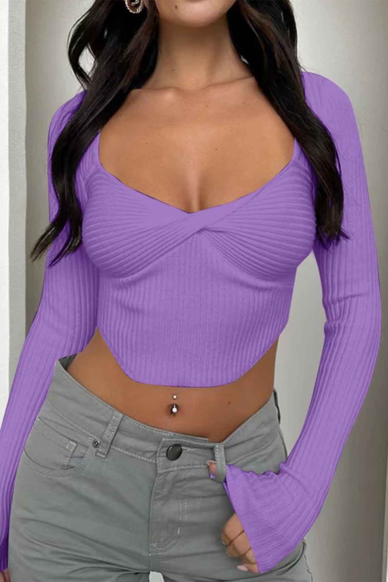 Long-sleeved ribbed front top by Fudus