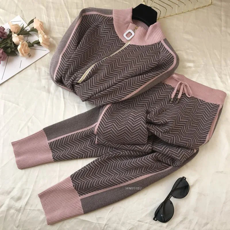 ModeGeist | Strickpullover und Hosen Satzs mit Reißverschluss