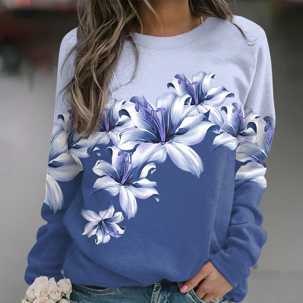 ModeGeist | Sweatshirt Weiches Atmungsaktives Material Bequeme Passform Floral Print Lange Ärmel