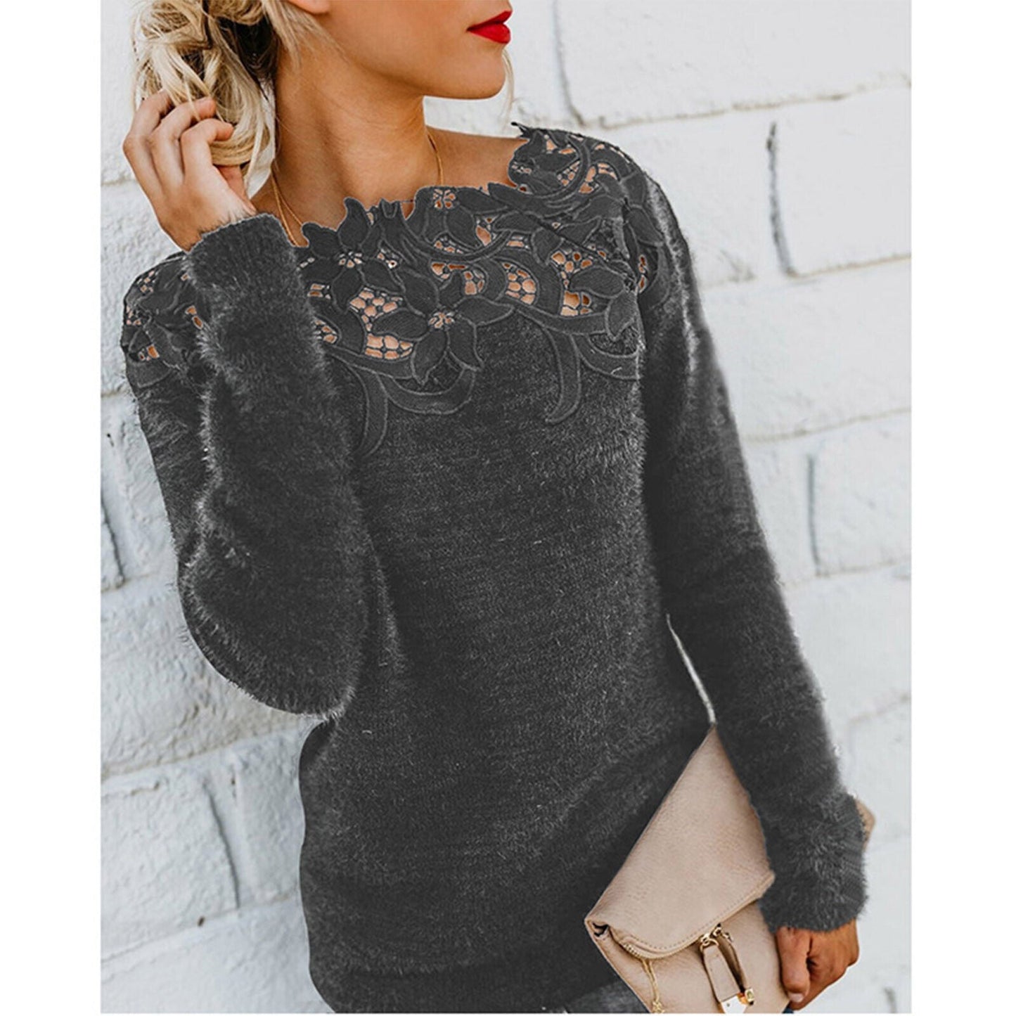 MODEGEIST Damenpullover mit Spitzenbesatz