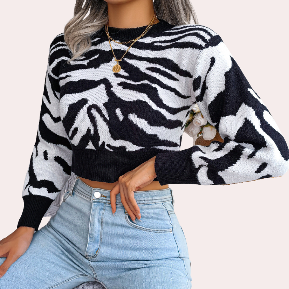 ModeGeist | Gekürzter Strickpullover mit Tierdruck Weich und Trendy Perfekt für Den Alltag
