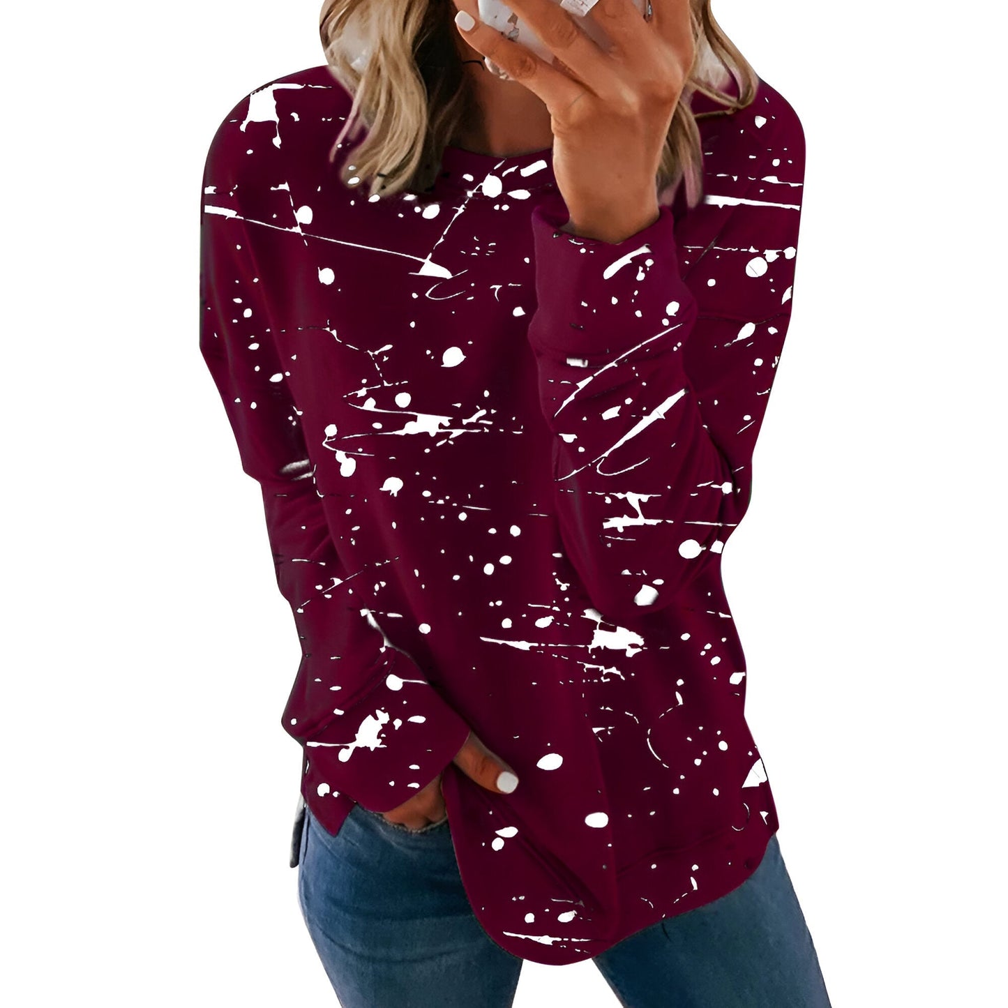 Fudus Langarm Oberteil im angesagten Tie-Dye-Stil