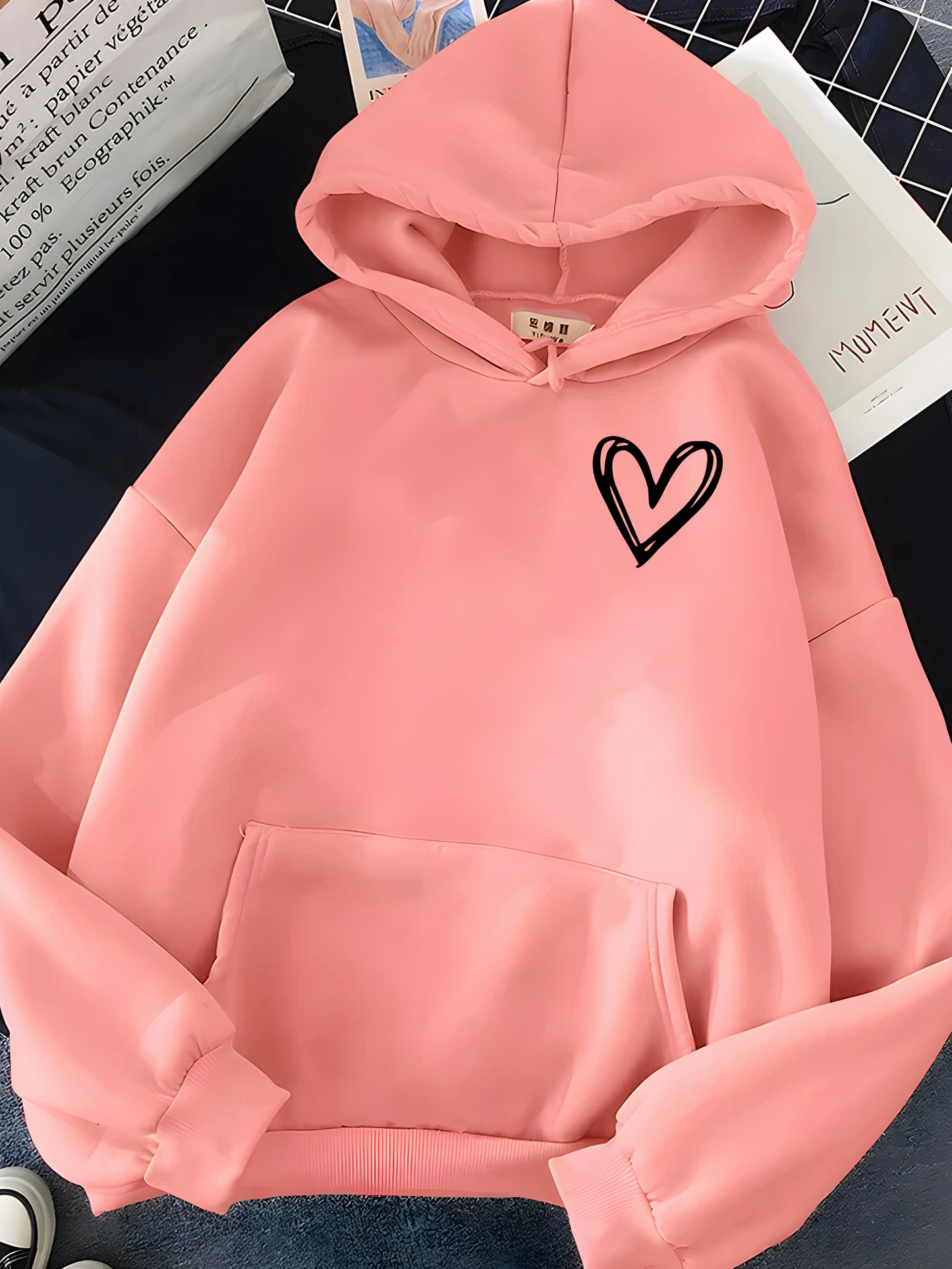 Fudus | Schwarzer Damen Kapuzenpullover, ausgefallenes Design
