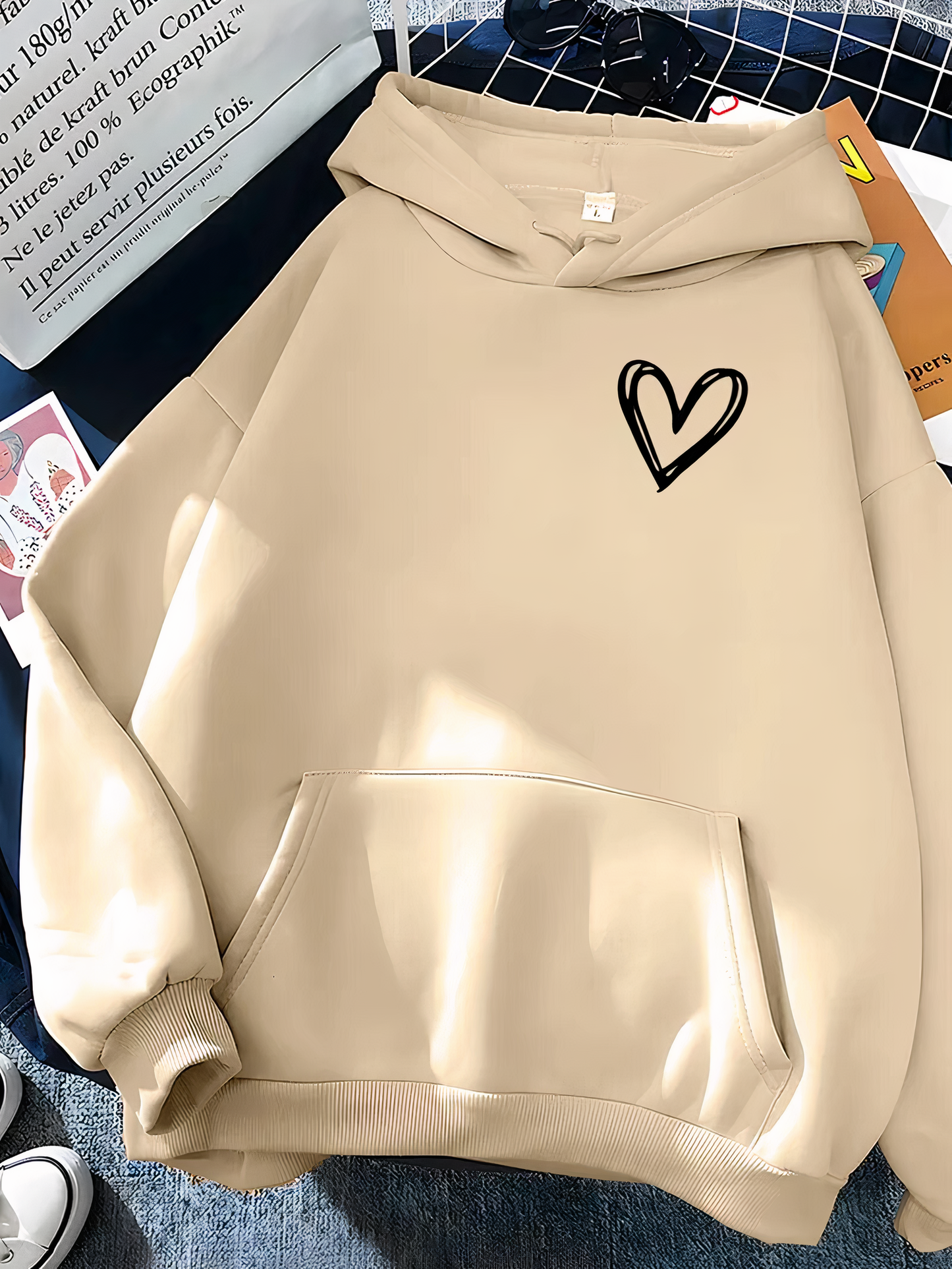 Fudus | Schwarzer Damen Kapuzenpullover, ausgefallenes Design