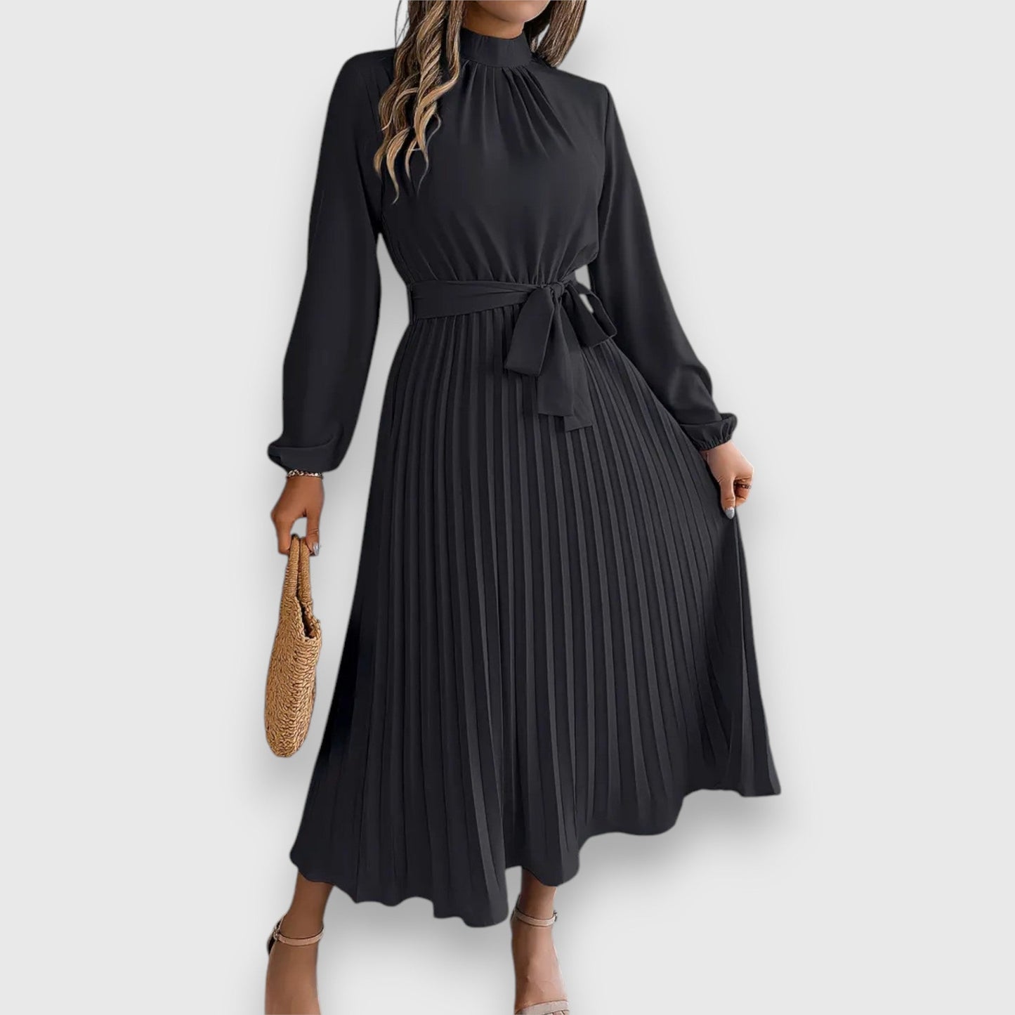 MODEGEIST Damen Plissee Midi-Kleid ärmellos ausgestellt eleganter Stil
