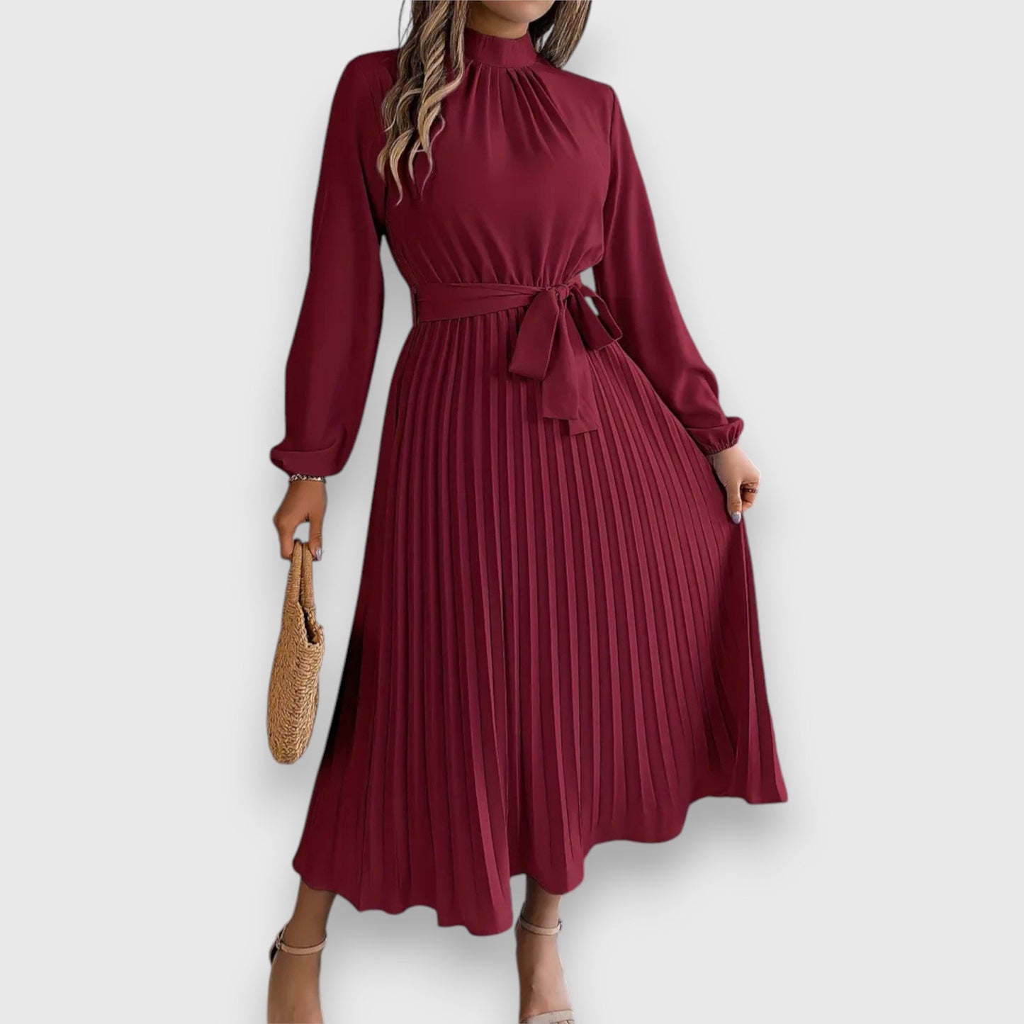 MODEGEIST Damen Plissee Midi-Kleid ärmellos ausgestellt eleganter Stil