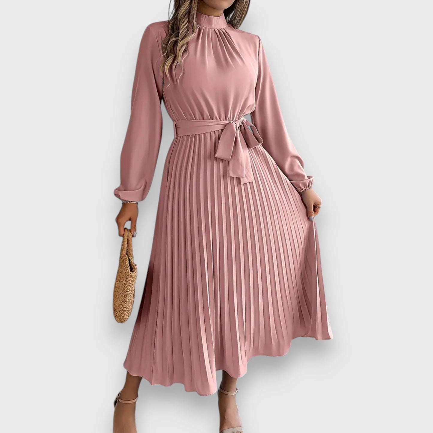 MODEGEIST Damen Plissee Midi-Kleid ärmellos ausgestellt eleganter Stil