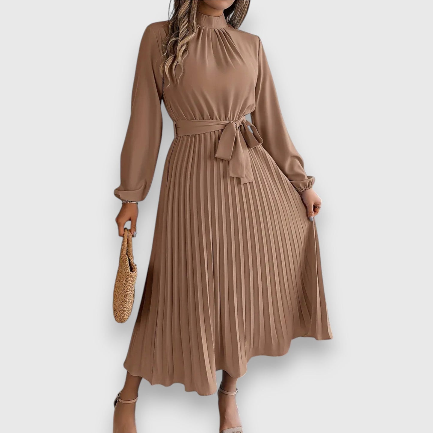MODEGEIST Damen Plissee Midi-Kleid ärmellos ausgestellt eleganter Stil