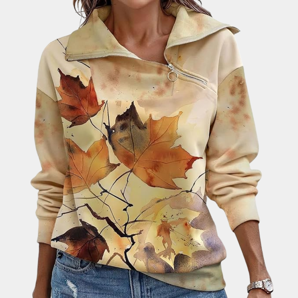 Fudus Damen-Hoodie mit Reißverschluss im lässigen Herbst-Blatt-Design