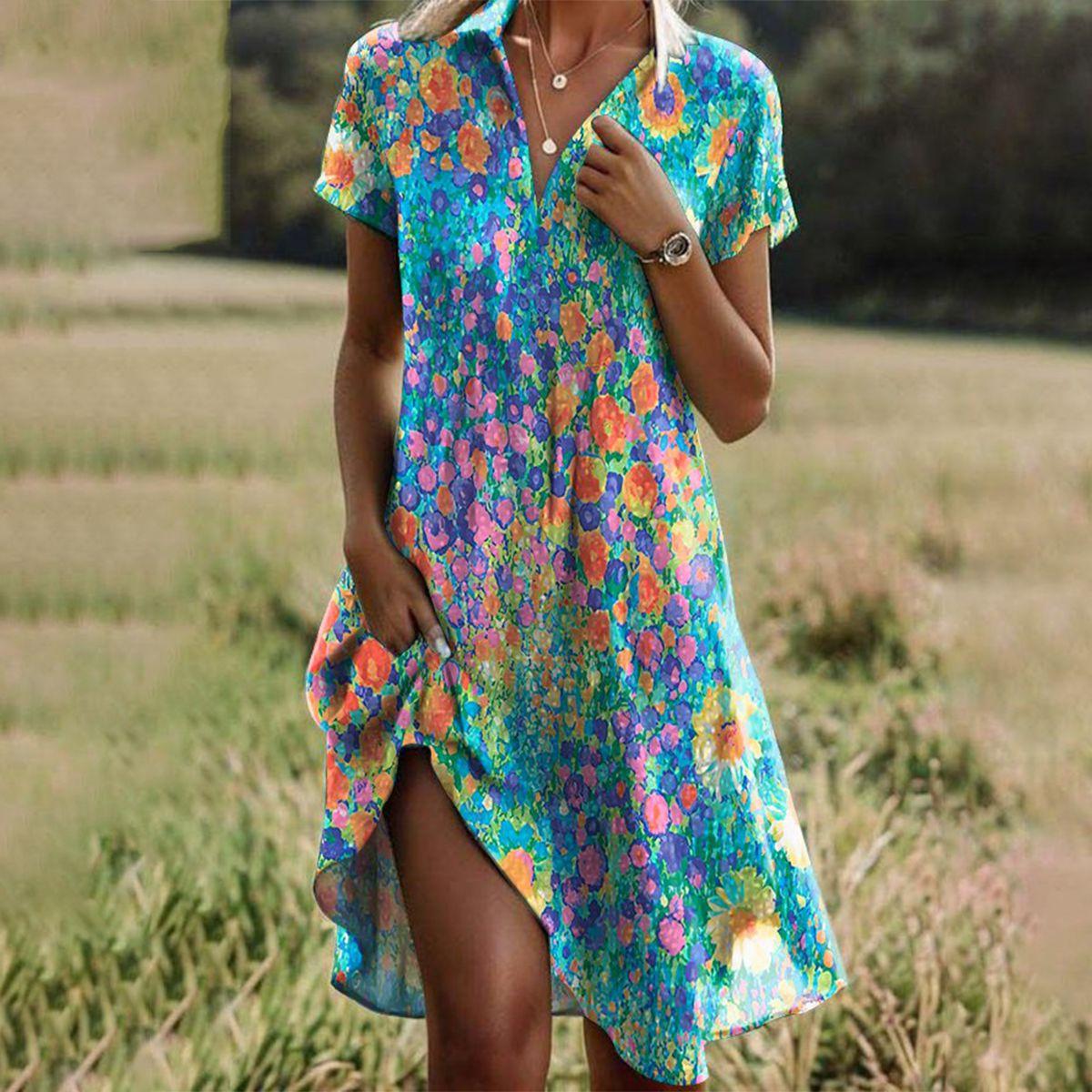 MODEGEIST Damen Boho Sommer-Kleid Fließend Leicht Verstellbare Träger