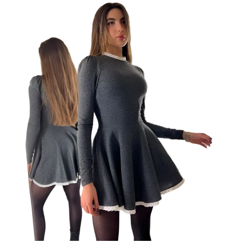 ModeGeist | Weibliche Spitzen A-Linien Mini Kleid