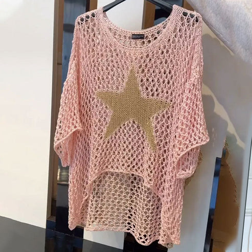 Margo Top: Mesh Top with Star Pattern