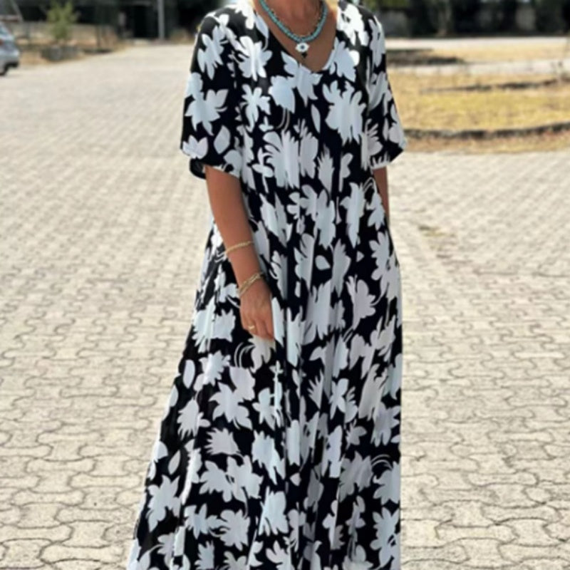 langes Kleid SIBILLA mit V-Ausschnitt