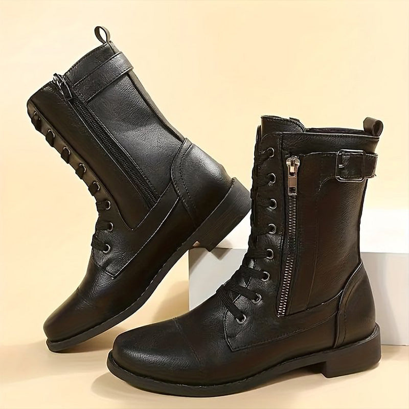 ModeGeist | Dick-Sohlige Niedrige Absatzstiefel mit Mittlerem Schaft