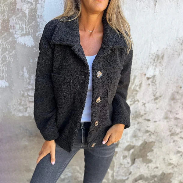 MODEGEIST Damen Kurze Jacke Reverskragen Taillierte Passform Elegant