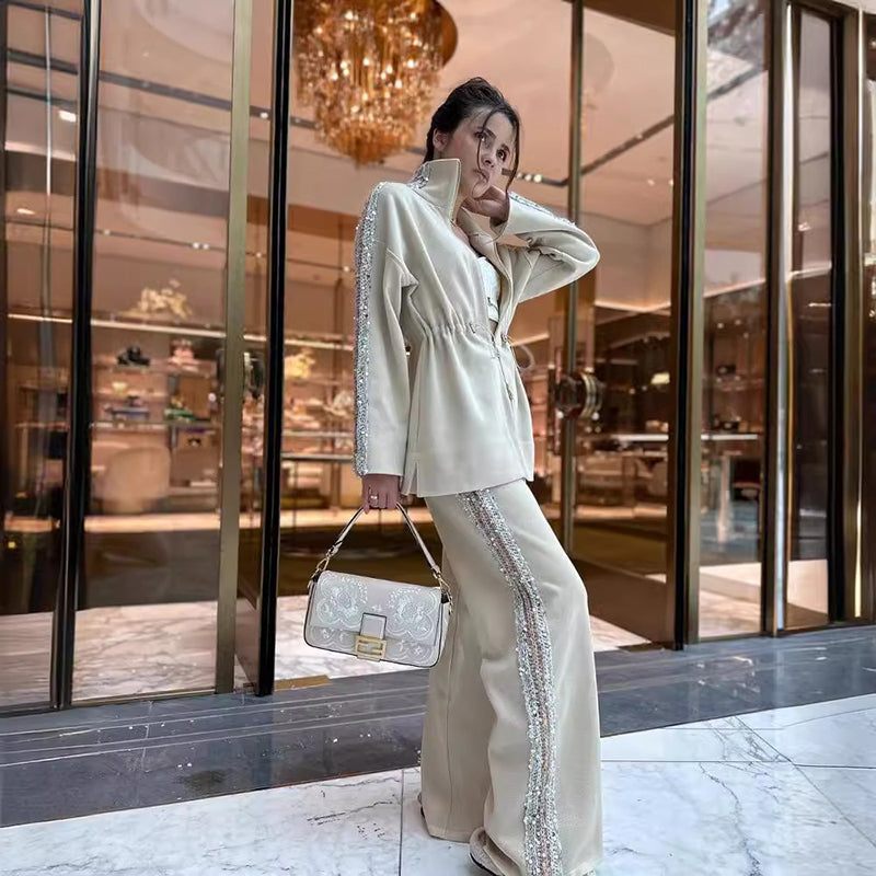 Miyalla Sequin Top and Wide-Leg Pants Set