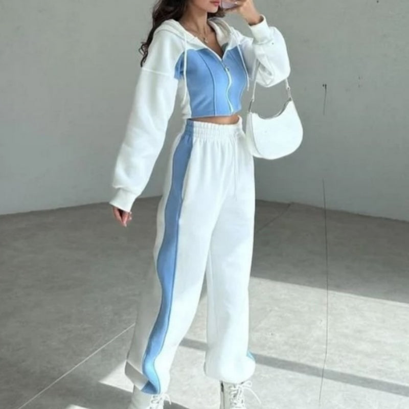 Modernes Damen-Set mit Farbblock-Jacke und Hose von Kelly