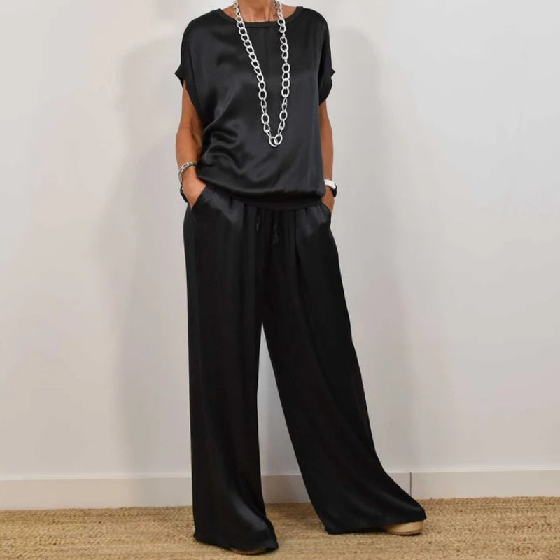 Satinkleid und fließende Hose: DENISE Set