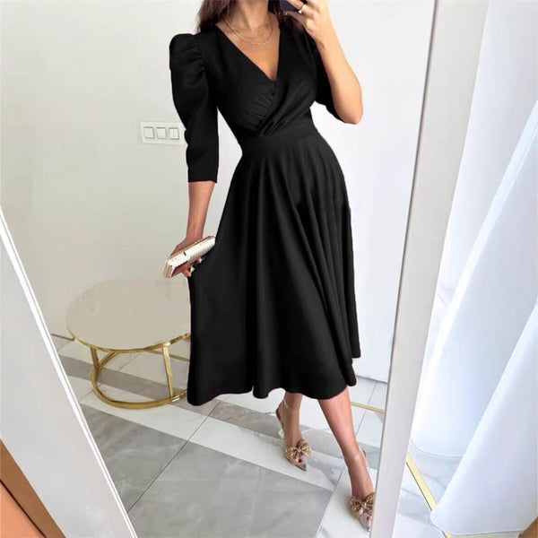 TÜLAY - Midikleid mit V-Ausschnitt und Plissee
