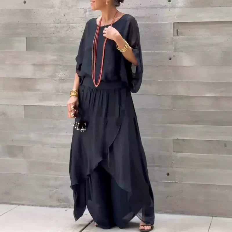 NADIRA:  Set mit asymmetrischer Bluse und Hose