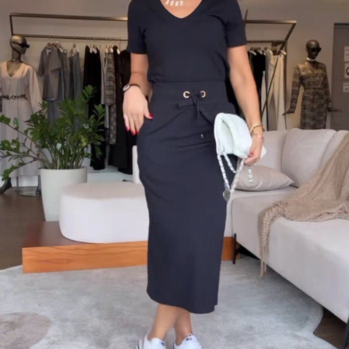 LORINA Oberteil und Midirock aus figurbetontem Stoff