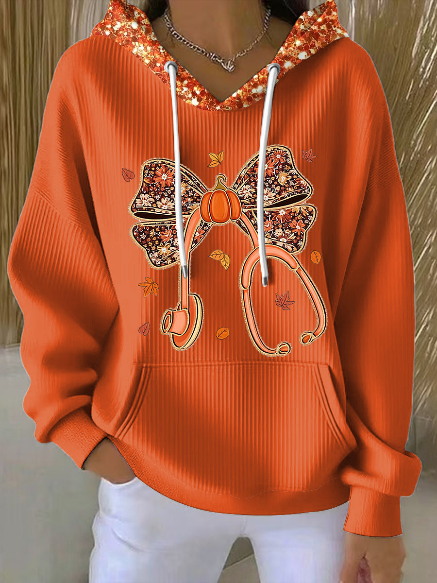 MODEGEIST Damen Hoodie Pailletten-Schleife Baumwolle Gemütlich