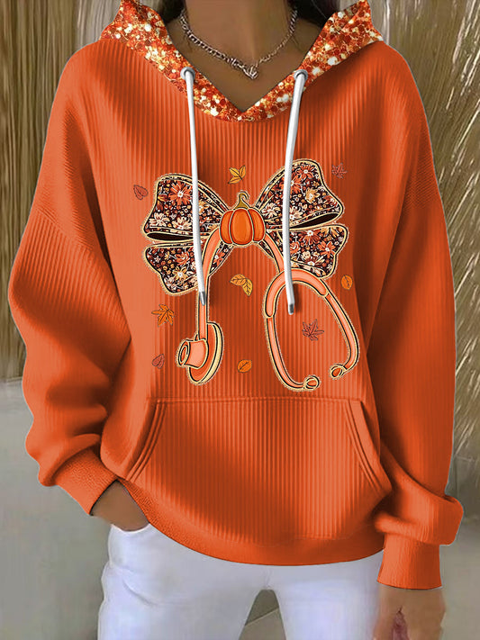 MODEGEIST Damen Hoodie Pailletten-Schleife Baumwolle Gemütlich