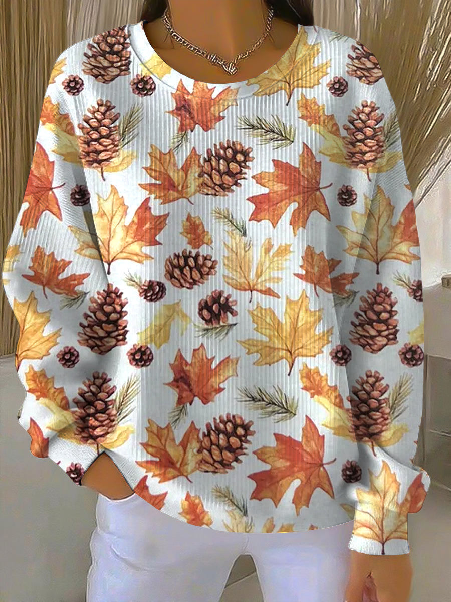 MODEGEIST Damen Sweatshirt Herbst Ahornblatt-Motiv