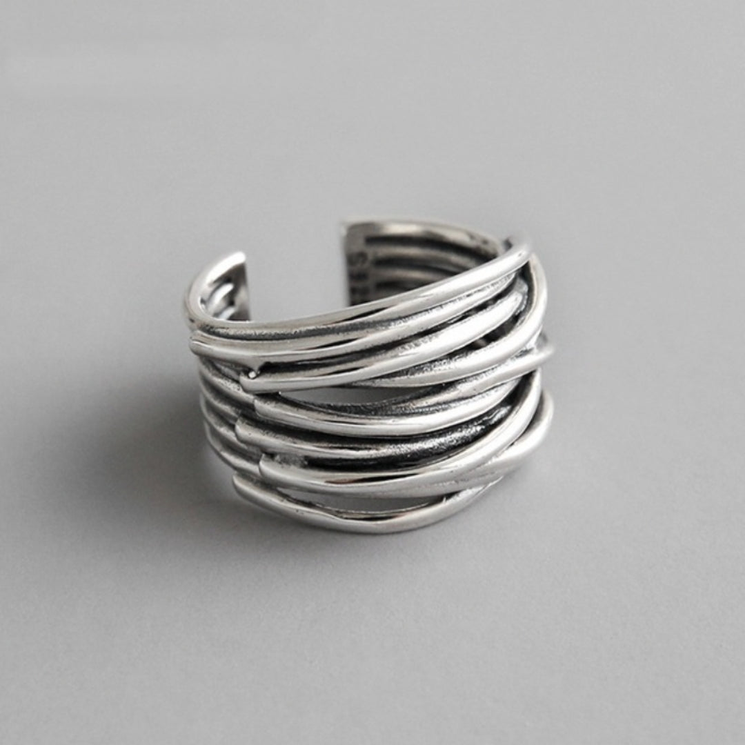 MODEGEIST Damen Ring verstellbar Sterling Silber mehrschichtig Design