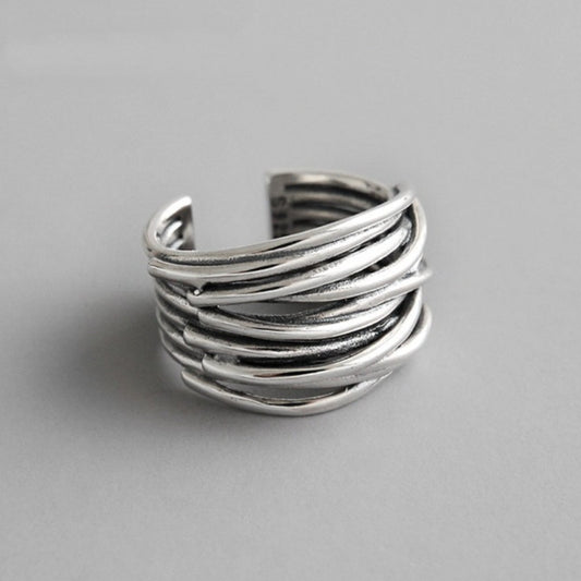 MODEGEIST Damen Ring verstellbar Sterling Silber mehrschichtig Design