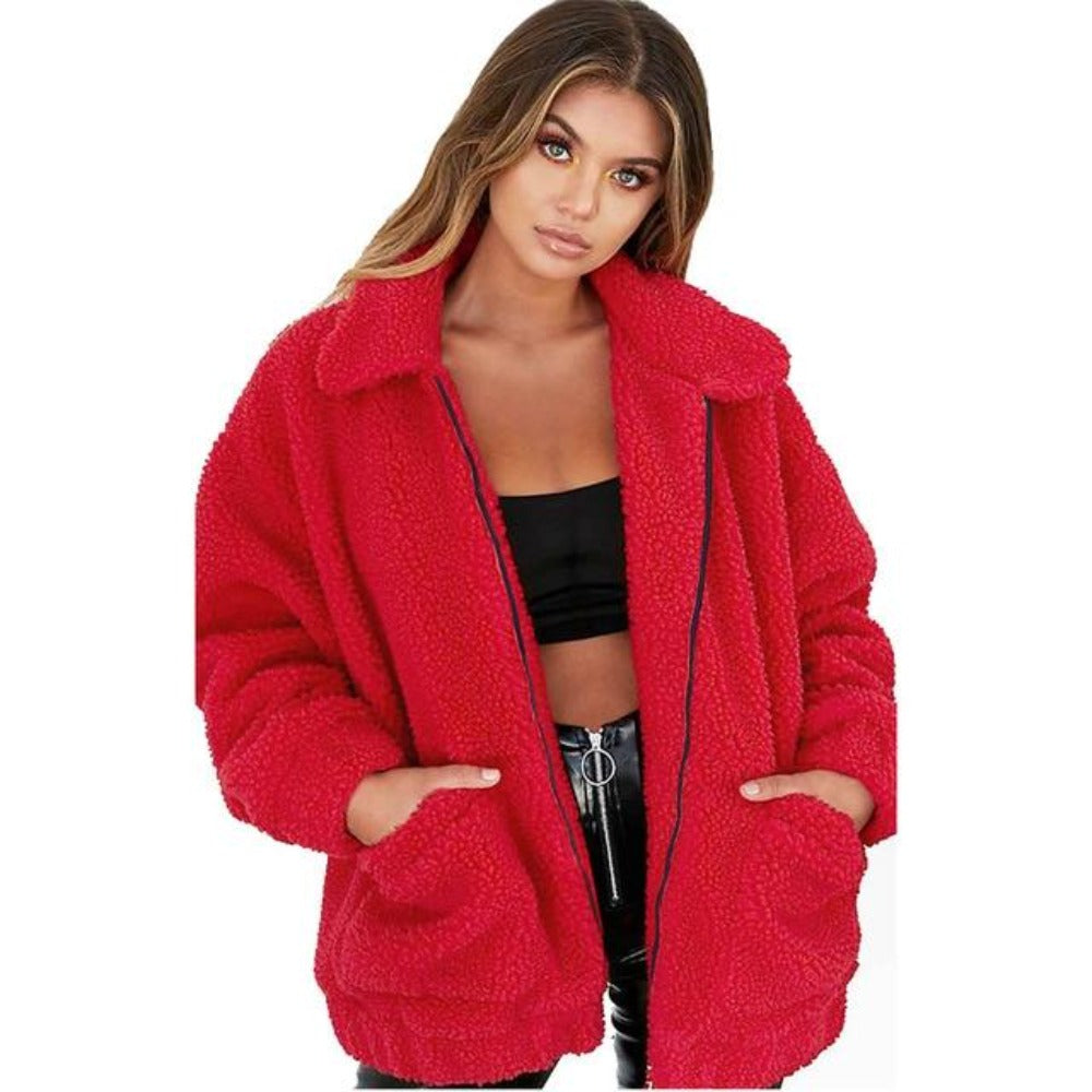 ModeGeist | Teddy Mantel - Oversized Fit - Weiches Fleece - Reißverschluss - Lässiger Look