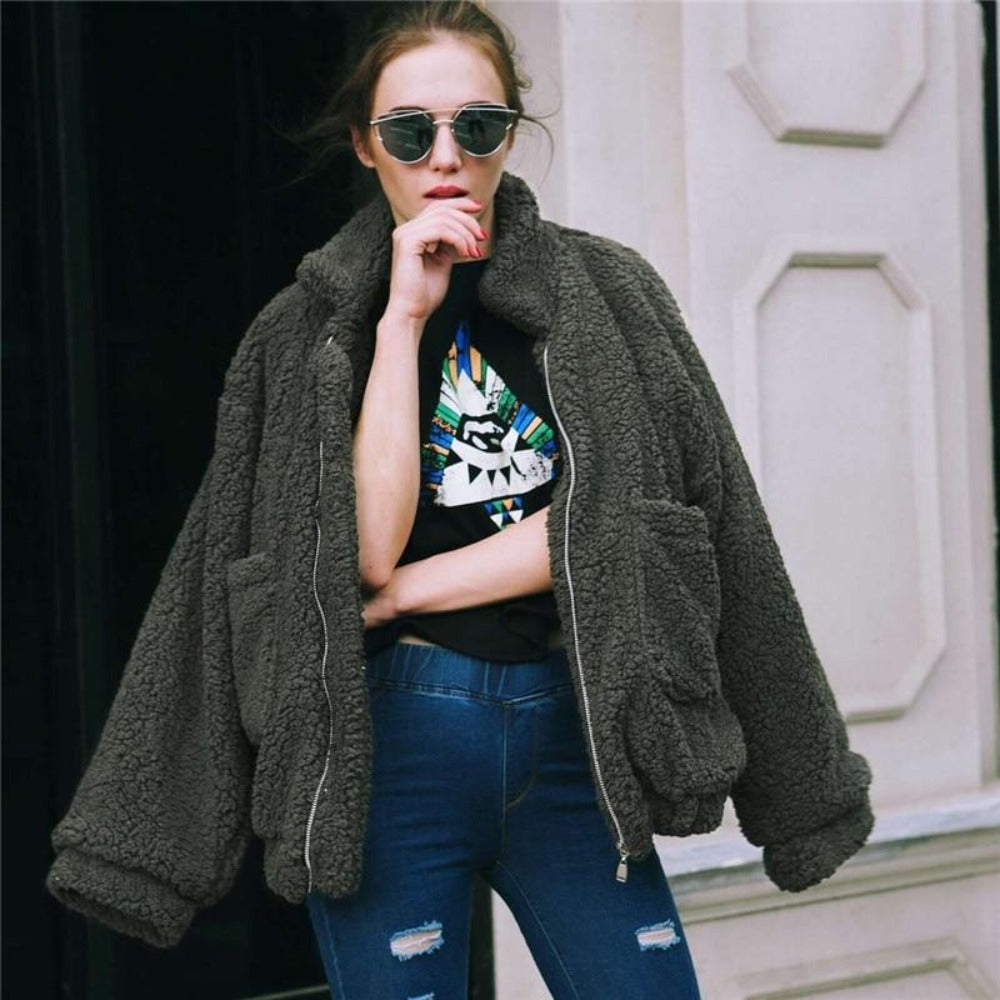 ModeGeist | Teddy Mantel - Oversized Fit - Weiches Fleece - Reißverschluss - Lässiger Look