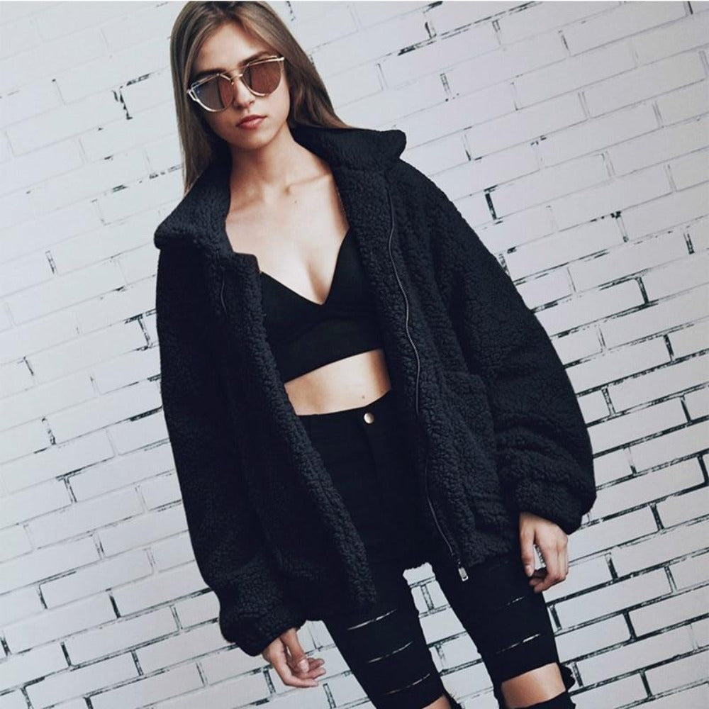ModeGeist | Teddy Mantel - Oversized Fit - Weiches Fleece - Reißverschluss - Lässiger Look