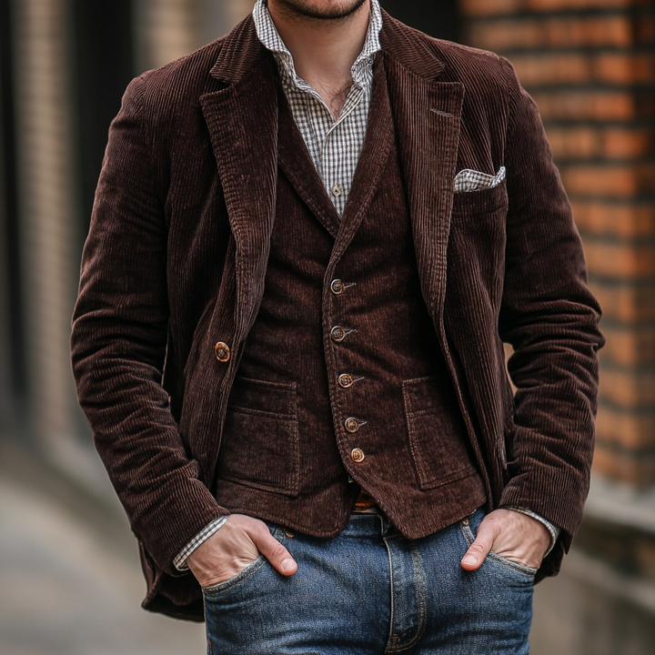 MORITZ Herren Vintage Weste und Blazer Kombination