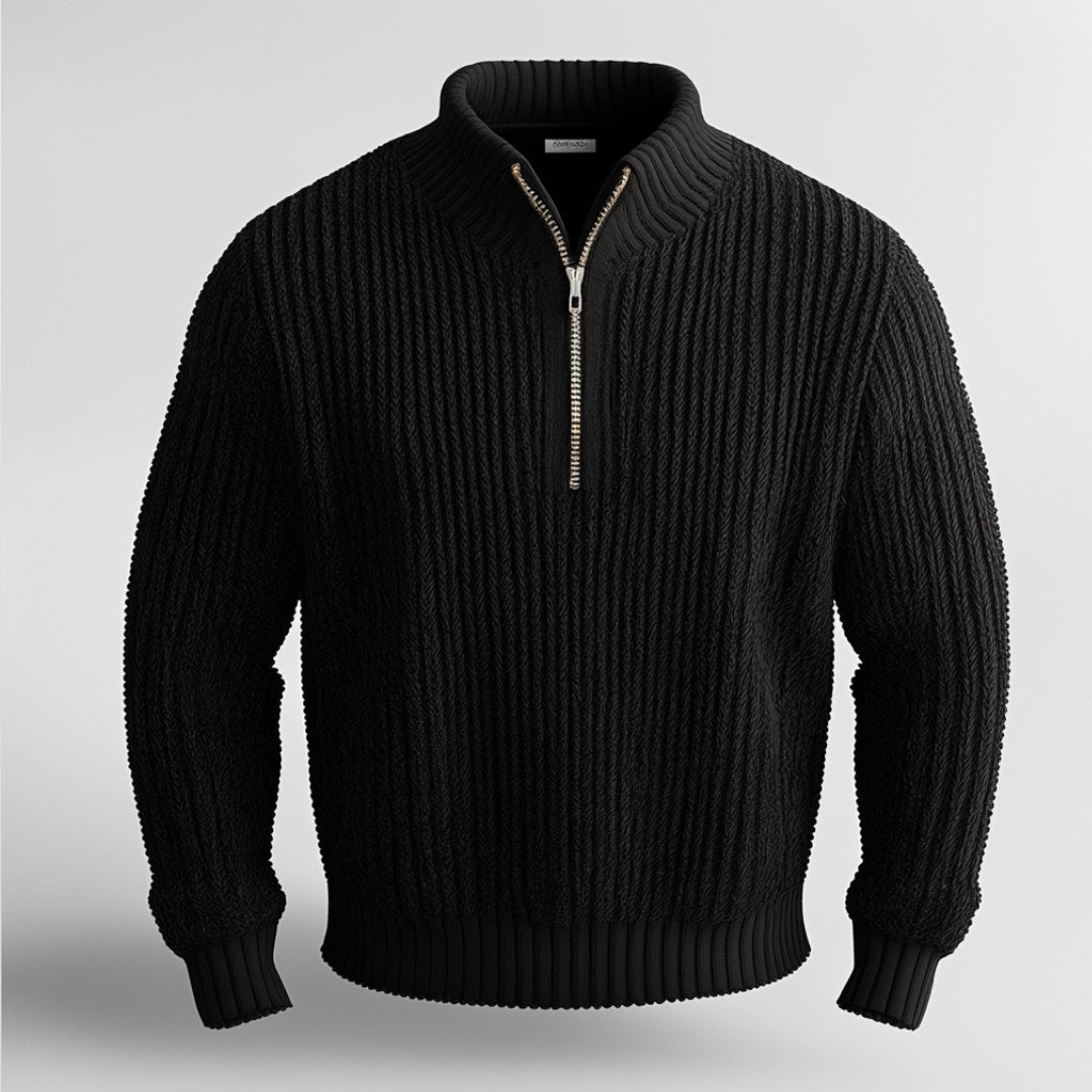 Herrenpullover mit Stehkragen und kurzem Zipper