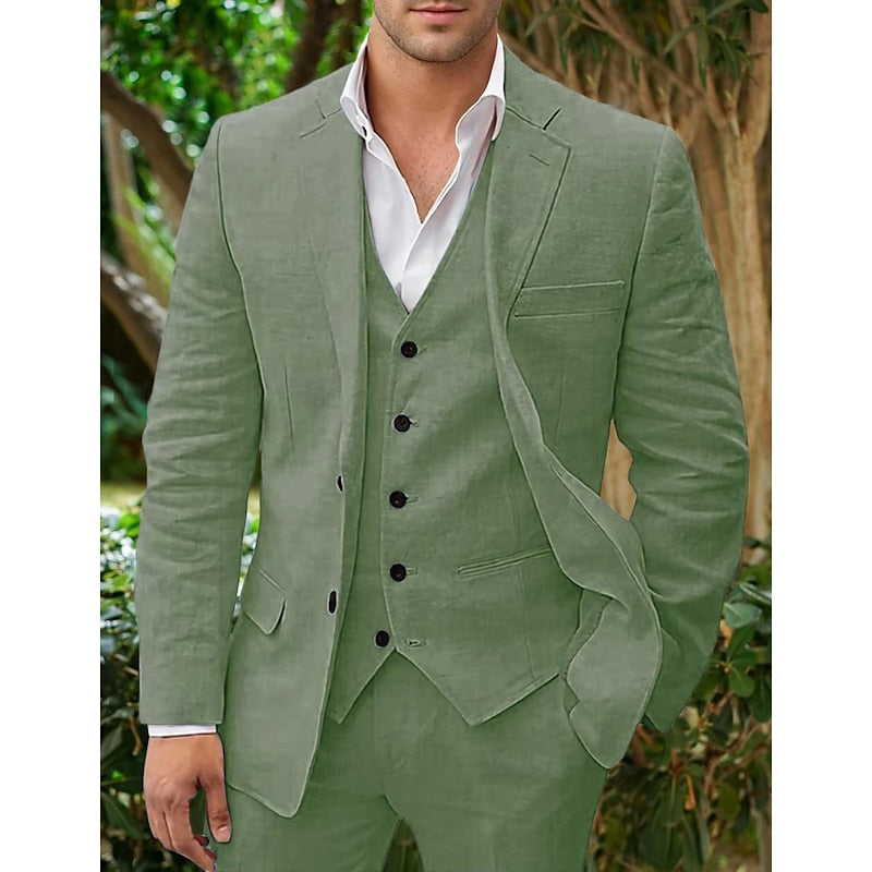 Herren-Anzug aus Leinen: Blazer, Weste und Hose (3-teilig)
