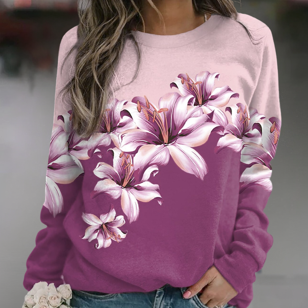 ModeGeist | Sweatshirt Weiches Atmungsaktives Material Bequeme Passform Floral Print Lange Ärmel