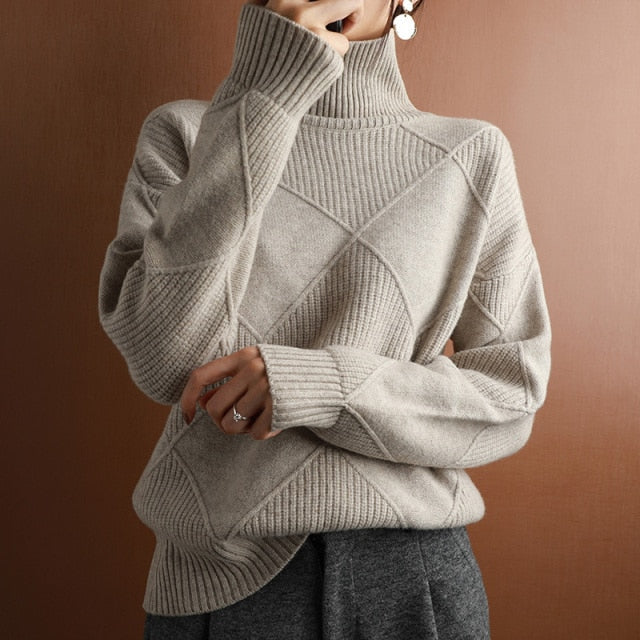 ModeGeist | Sweater - Geometrisches Muster Rollkragenpullover