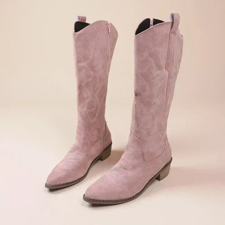 ModeGeist | Cowboy-Stiefel mit Stickerei für Damen Niedriger Absatz