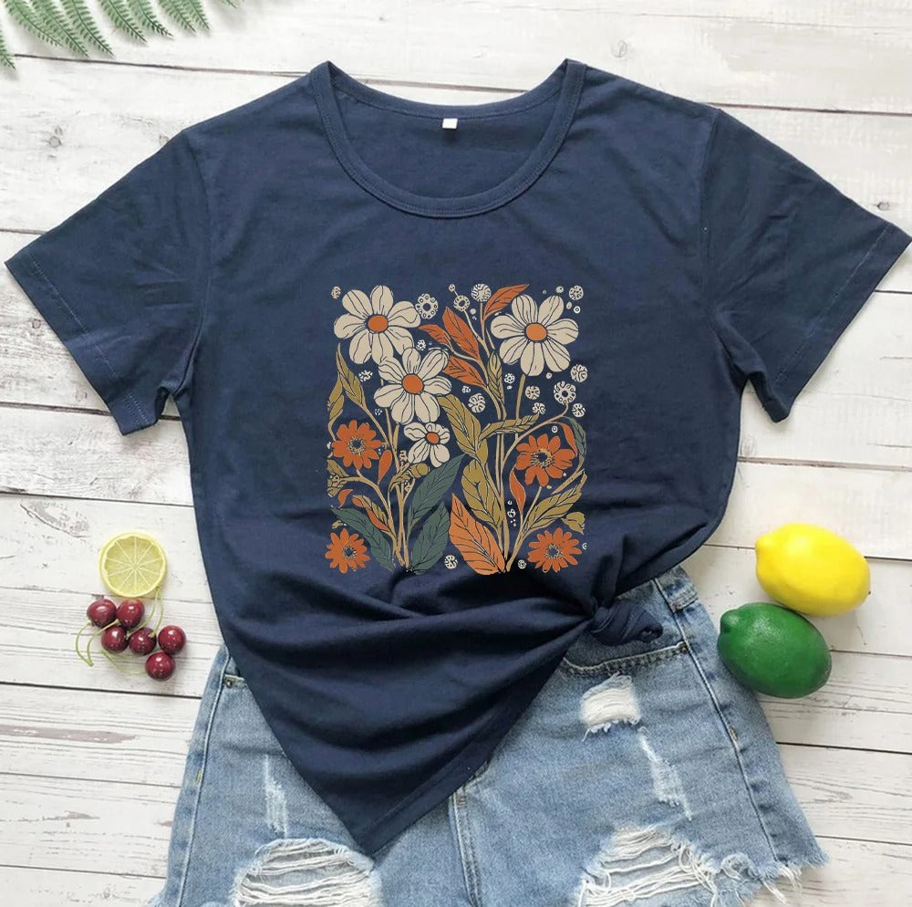Arabella Damen Vintage Bluse mit Wildblumenmuster