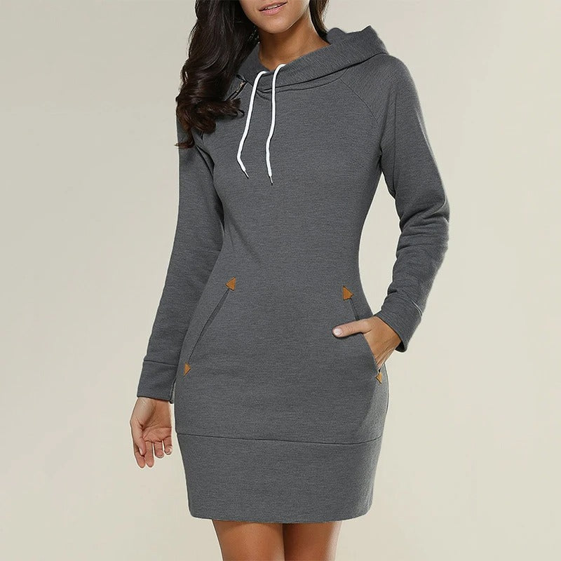 ModeGeist | Einfaches Langarm Kapuzenpullover Kleid