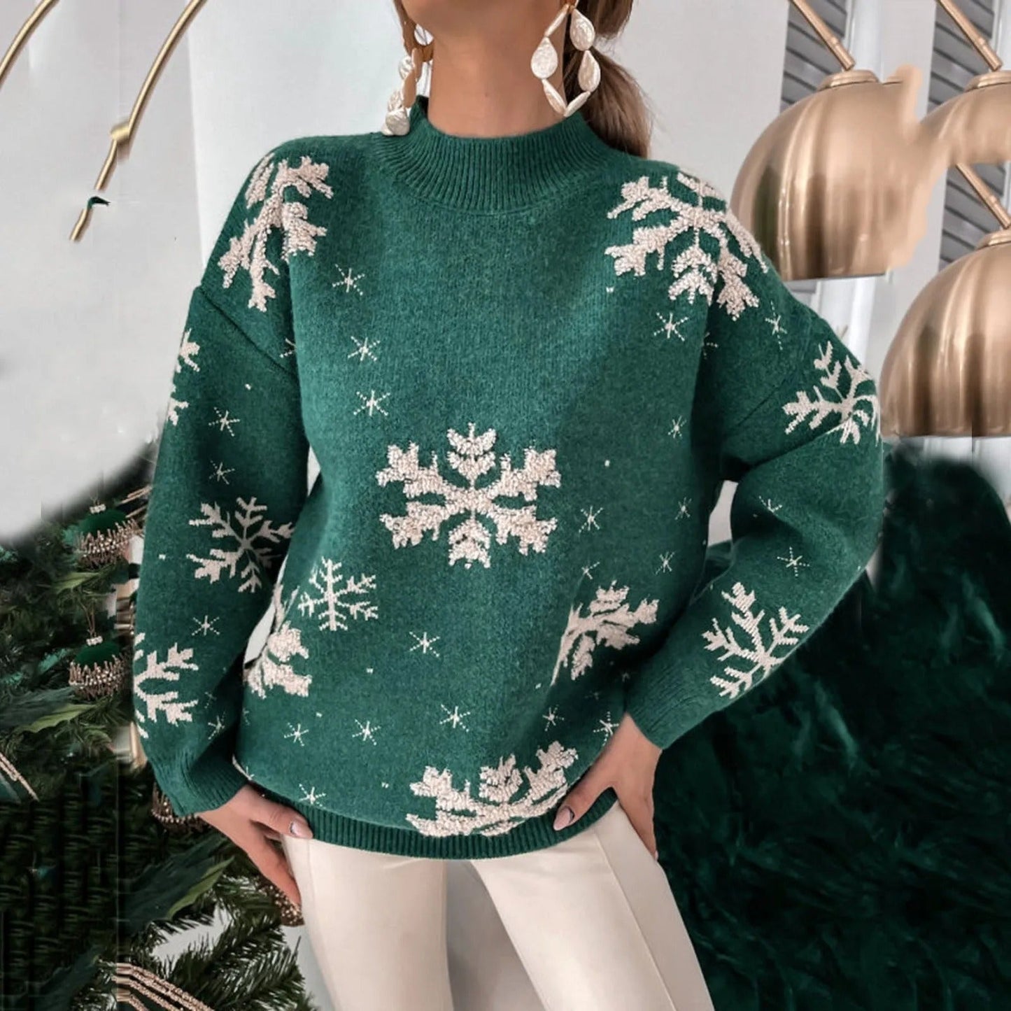 ModeGeist | Strickpullover mit Schneeflockenprint