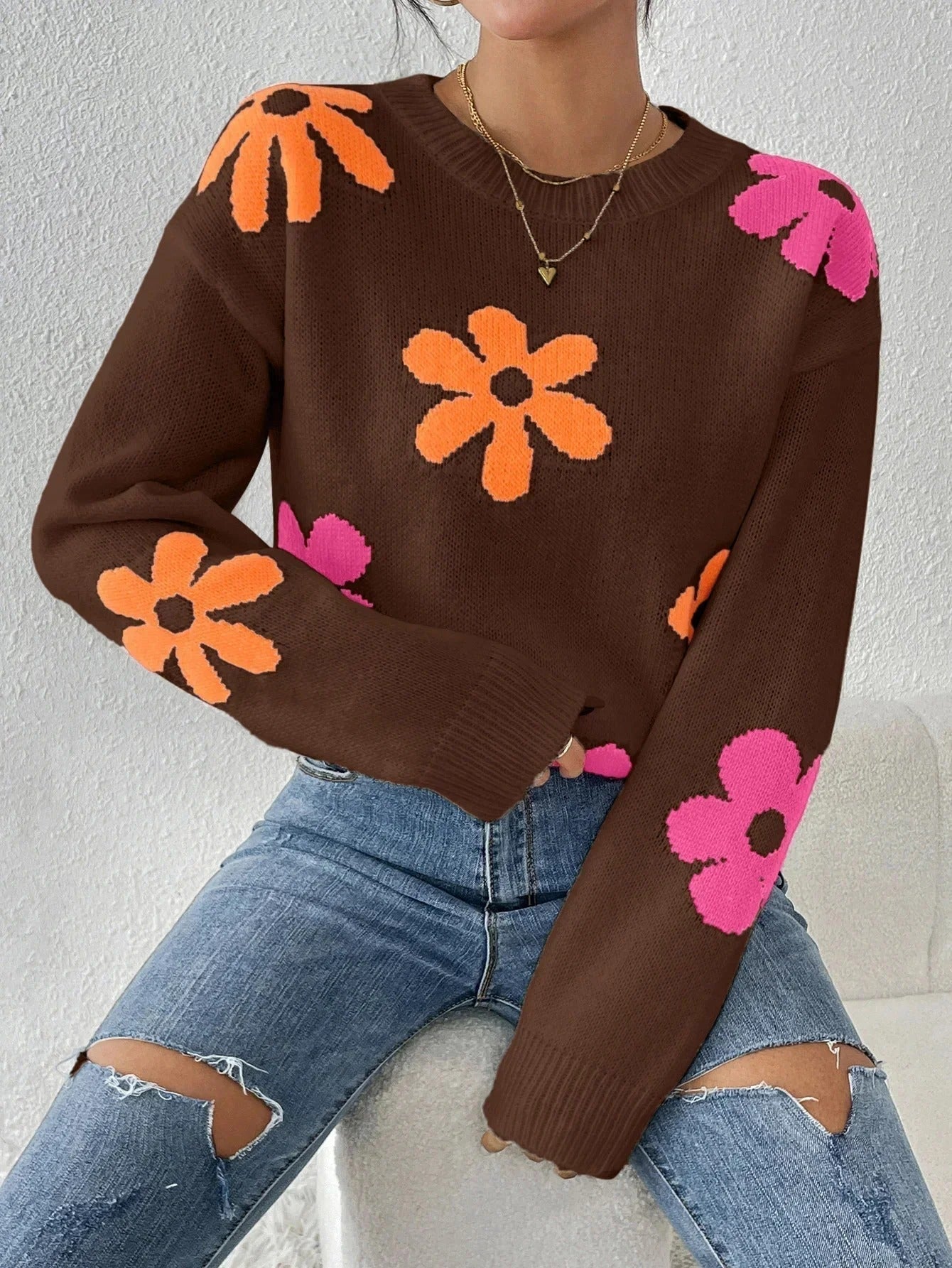 ModeGeist | Strickpullover mit Floralem Druck