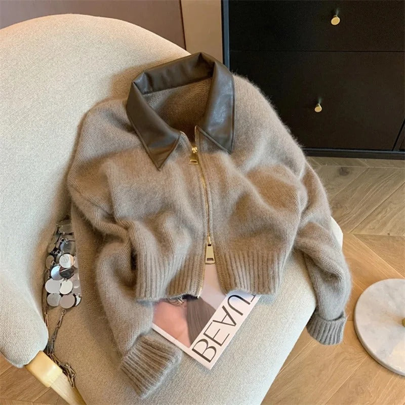 ModeGeist | Strickpullover mit Lederkragen