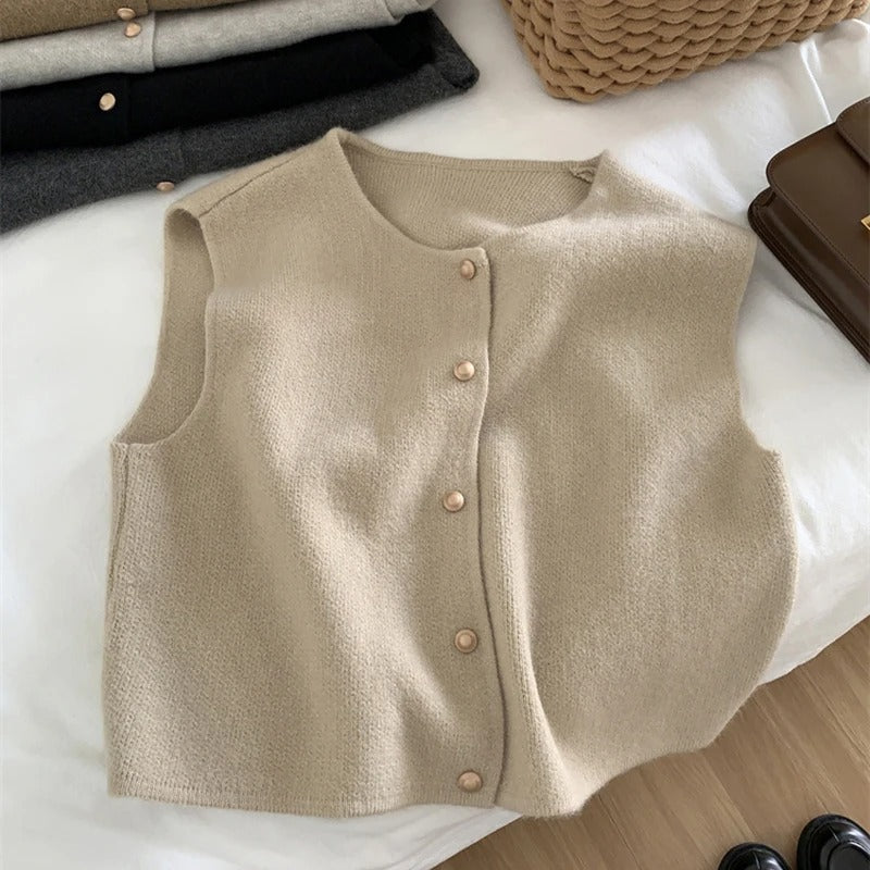 ModeGeist | Eleganter Ärmelloser Strickcardigan