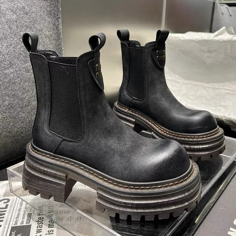 ModeGeist | Chunky Platfürm Damen Lederstiefel