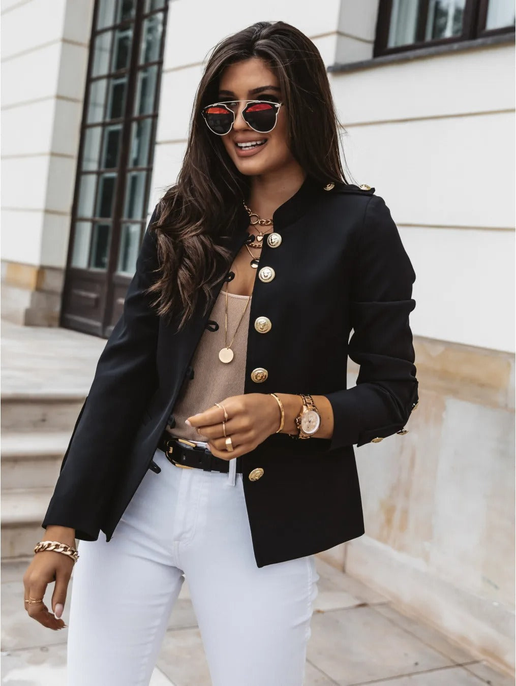 ModeGeist | Eleganter O Ausschnitt Blazerjacke mit Langen Ärmeln