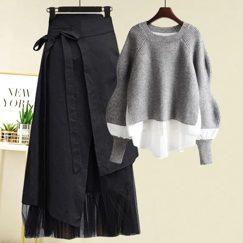 ModeGeist | Damen Strickpullover und Rock Zweiteiliges Satz